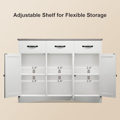 Gizoon Farmhouse Sideboard Buffet Cabinet, 42.5'' Kitchen Storage Cabinets with 3 Drawers and Barn Doors, Wood Coffee Bar Cabinet with Adjustable Shelf for Kitchen, Dining Room, Living Room, Grey