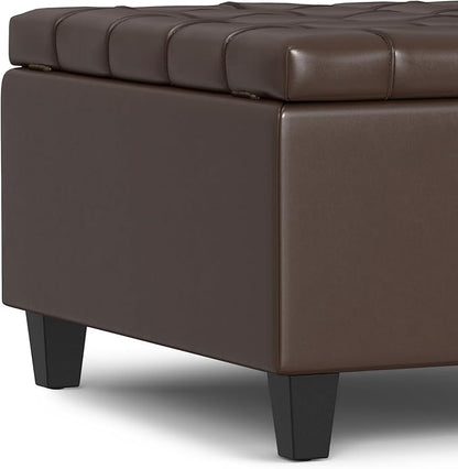 SIMPLIHOME Harrison 30 inch Wide Transitional Square Small Coffee Table Storage Ottoman in Chocolate Brown Vegan Faux Leather, Assembled, for The Living Room and Bedroom