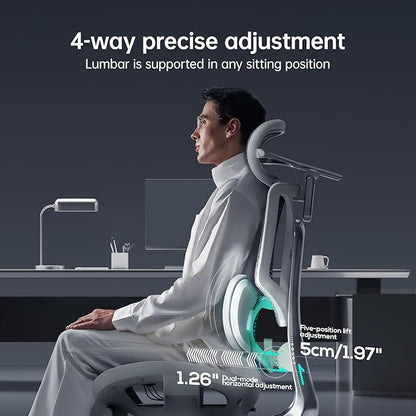 Hbada E3 Ultra Ergonomic Chair, with 3-Zone Dynamic Lumbar Support, 360° Mechanical Armrest, 4D Adjustable Headrest, Aluminum Alloy, Mesh Chair, Grey