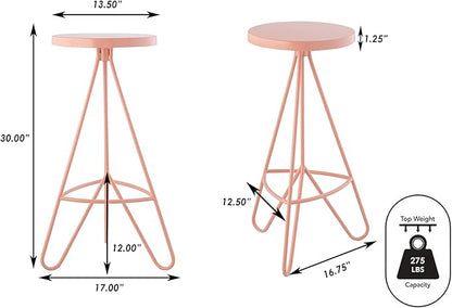 JONATHAN Y BSL1002C Trinity 30" Modern Industiral Iron Tripod Backless Bar Stool for Home, Kitchen, Dining Room, Workspaces, Cafes and Resturants, Pink Frame