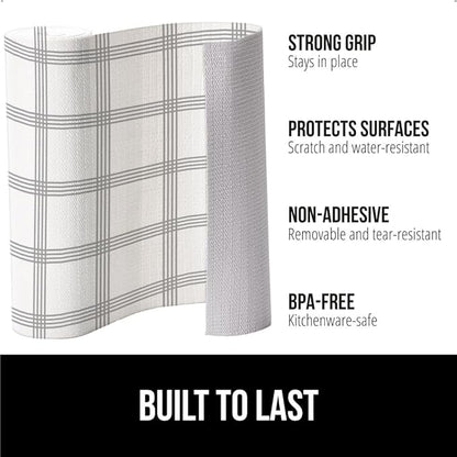 GORILLA GRIP Slip Resistant Drawer and Shelf Liner 2 Pack, Non Adhesive Water Resistant, Easy Trim, Smooth Surface Liners for Kitchen Cabinet, Shelves, Drawers Pantry, 12 IN x 20 FT, Stripe Gray White