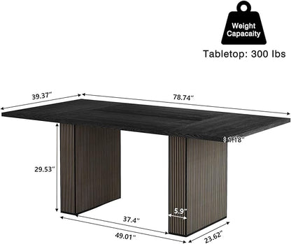 LEVNARY 78 Inch Long Executive Desk, Large Office Desk with Wood Strip Base, Modern Farmhouse Computer Desk Business Furniture for Home Office (Black)