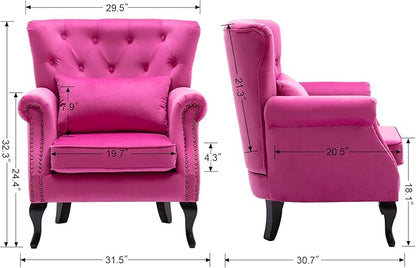 chairus Mid-Century Modern Accent Chairs Set of 2, Comfy Tufted Single Sofa Chair Wingback Armchair with Pillow for Club, Living Room, Bedroom - Velvet, Rose