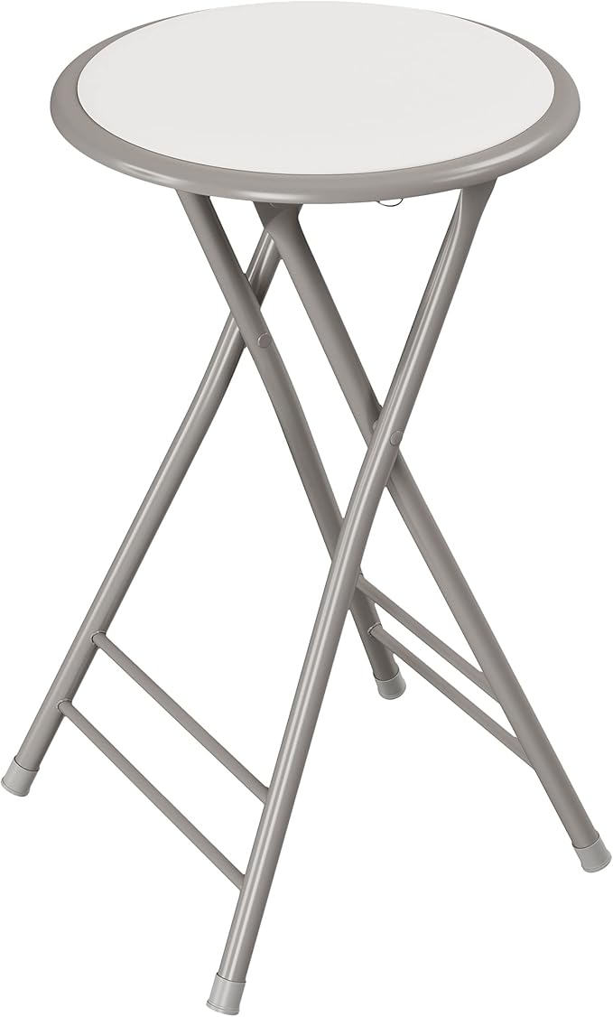Lavish Home Folding Stool - Backless 24-Inch Stool with 225lb Capacity for Kitchen or Rec Room - Portable Indoor Counter Bar Stools (White)
