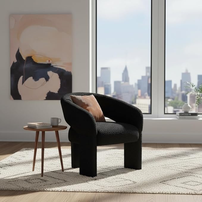 LukeAlon Modern Sherpa Accent Chair Barrel Back Armchair, Upholstered Lounge Chair for Living Room, Bedroom, Office, Waiting Rooms, Black