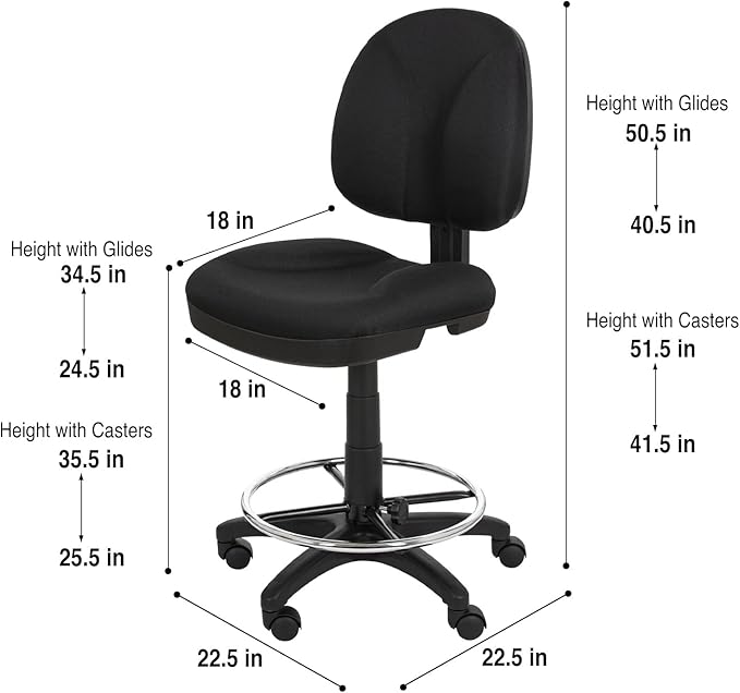 OEF Furnishings Comfort Office Stool, 24.5"-34.5" Height