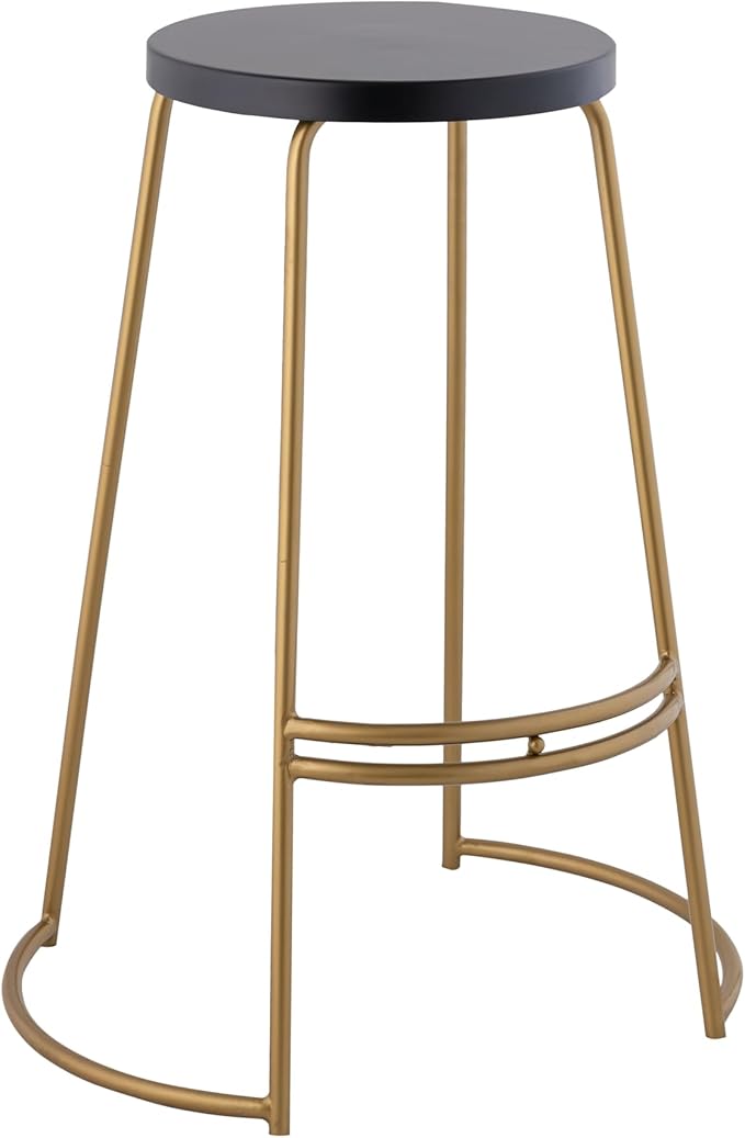 JONATHAN Y BSL1001A Hula 28.75" Modern Designer Iron Curved Backless Bar Stool for Home, Kitchen, Dining Room, Workspaces, Cafes and Resturants, Black Seat with Gold Frame