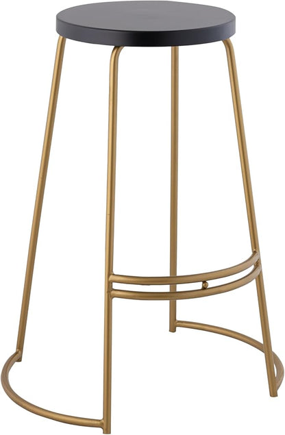 JONATHAN Y BSL1001A Hula 28.75" Modern Designer Iron Curved Backless Bar Stool for Home, Kitchen, Dining Room, Workspaces, Cafes and Resturants, Black Seat with Gold Frame