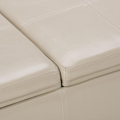 SIMPLIHOME Avalon 42 inch Wide Contemporary Rectangle Storage Ottoman in Satin Cream Vegan Faux Leather, Assembled, for the Living Room, Entryway and Family Room