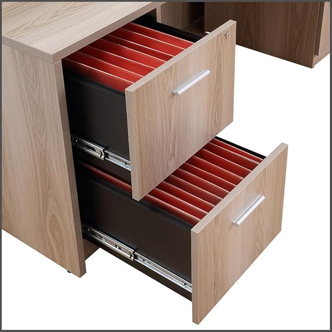 NBF at Work Bowfront Executive Office Desk - Durable Laminate Computer Desk with Two Drawers - Modern Desk with Storage and File Cabinet - Work Desk for Home (71" W, Gray)