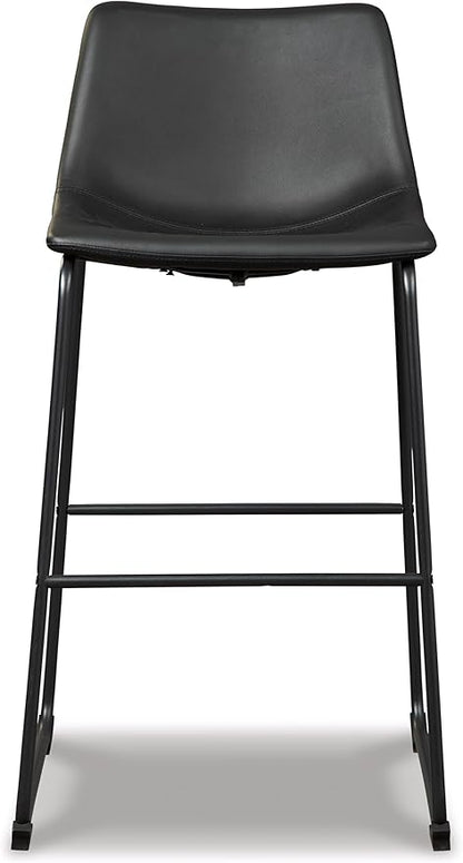 Signature Design by Ashley Centiar Casual Pub Height Bucket Seat Upholstered Bar Stool with Metal Base, Set of 2 , Faux Leather, 30" Seat Height, Black