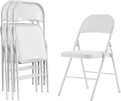 4PCS Elegant Folding Metal Chairs with Padded Seats,Potable Iron & PVC Durable Chairs for Convention & Exhibition Easy to take fit for Any Occasions 330lbs Capacity (White, 4 PCS)