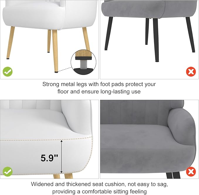 Velvet Accent Chair, Modern Upholstered Single Living Room Chairs with Tufted Back, Cozy Sofa Side Armchair with Metal Legs for Bedroom/Office/Reading Room, Beige