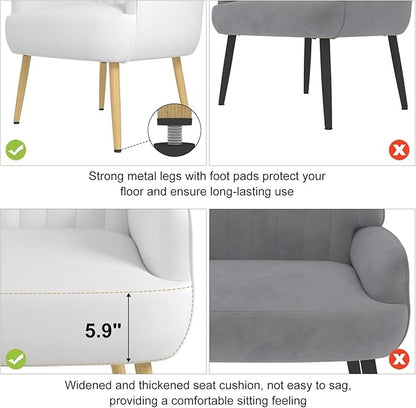 Velvet Accent Chair, Modern Upholstered Single Living Room Chairs with Tufted Back, Cozy Sofa Side Armchair with Metal Legs for Bedroom/Office/Reading Room, Beige