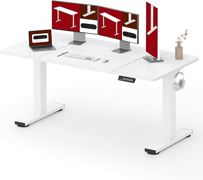SANODESK Standing Desk Height Adjustable Electric Stand up Desk 71x32 Inches Sit Stand Home Office with Splice Board, White Frame/White Top