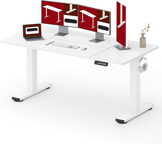 SANODESK Standing Desk Height Adjustable Electric Stand up Desk 71x32 Inches Sit Stand Home Office with Splice Board, White Frame/White Top