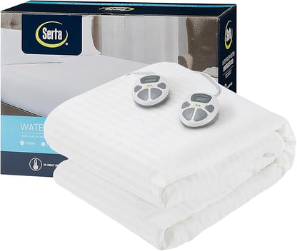 Serta Waterproof Heated Mattress Pad - Electric Bed Warmer with 10 Heat Settings, Auto Shut Off Timer, ETL Certified Electric Mattress Pad, Elastic Deep Pocket, Machine Washable, White King
