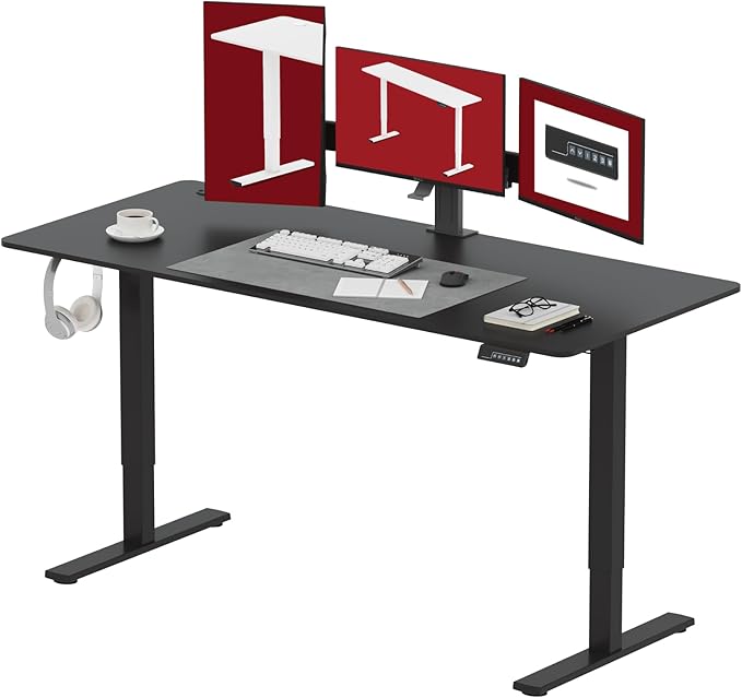 SANODESK Electric Standing Desk 71x32 Inch Height Adjustable Stand Up Desk Home Office Computer Workstation Sit Stand Home Office Desk with Splice Board (Black Frame + Black Top)