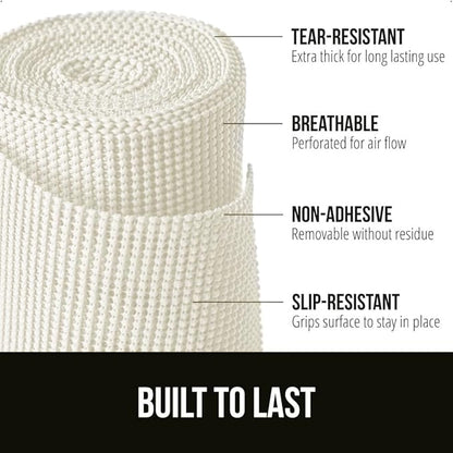 GORILLA GRIP powerGRIP Drawer Shelf and Cabinet Liner, Thick Strong Hold, Non-Adhesive Liners Protect Kitchen Cabinets and Cupboard, Bathroom Drawers, Easy Install, Breathable Mat, 17.5" x30', White