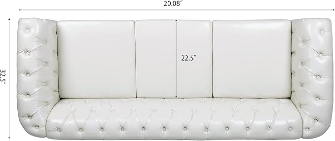 LEVNARY Chesterfield Sofa, Classic Tufted Upholstered Leather Couch, Modern 3 Seater Couch Furniture with Tufted Back for Living Room Office (Cream White)