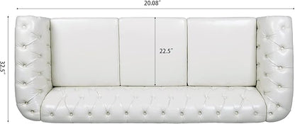 LEVNARY Chesterfield Sofa, Classic Tufted Upholstered Leather Couch, Modern 3 Seater Couch Furniture with Tufted Back for Living Room Office (Cream White)