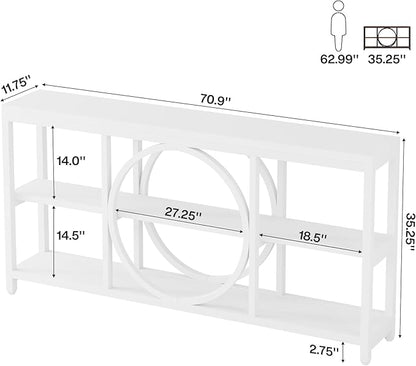 Tribesigns 70.9 Inch Extra Long Console Table for Entryway, Sofa Table Behind Couch with 3 Tier Wood Storage Shelves Industrial Metal Frame for Living Room Hallway Entryway, Pure White