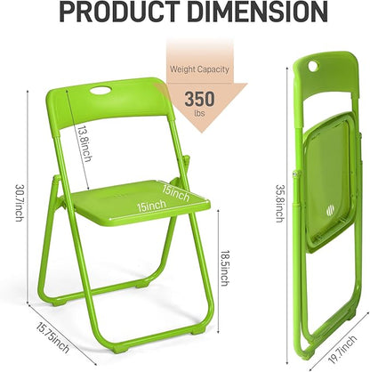 Karl home 4 Pcs Folding Chair, 300LBS Lightweight Foldable Plastic Chair, Reinforced Metal Frame Easy to Fold & Store for Indoor & Outdoor, Wedding, Party, Meeting Room, Patio and Garden, Green