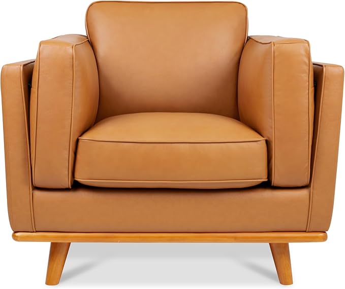 MCombo Napa Leather Accent Chair, 41.9'' Wide Leather Chair for Living Room, Office, Solid Wood Accent, VE792 (Cognac Tan)