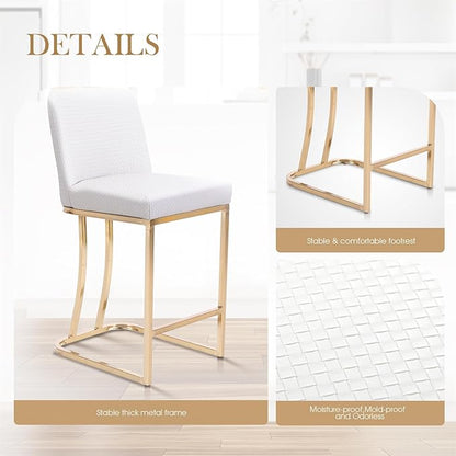 Sophia & William Bar Stools Set of 4, Counter Height Creamy White & Gold Bar Stools with Back, 24 Inch
