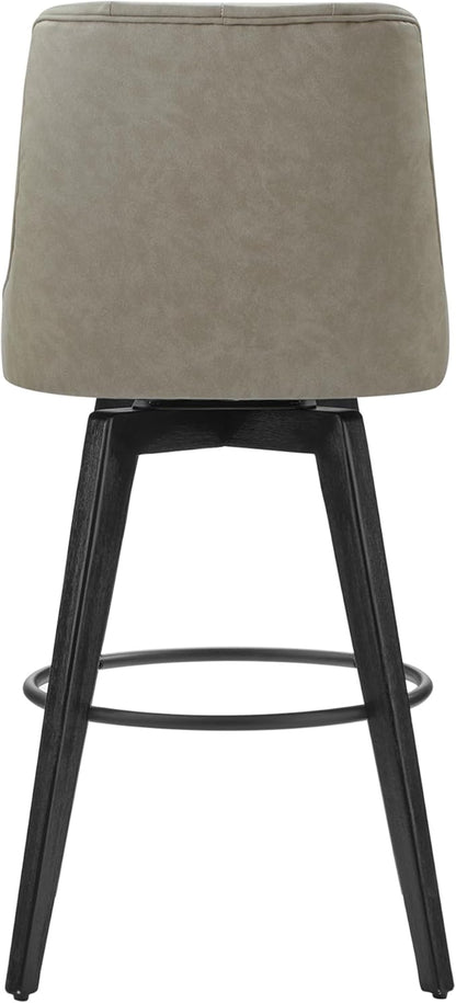 Watson & Whitely Bar Stools, 360° Swivel Upholstered Bar Stool with Back, 30" H Bar Height Barstools, Set of 2, Faux Leather in Stone Grey