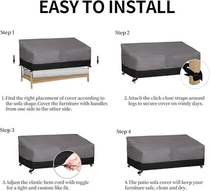 Easy-Going Waterproof Outdoor Couch Cover, Heavy Duty Deep 4-Seater Patio Sofa Cover, Windproof Outdoor Furniture Cover with Air Vent (104Wx40Dx33H inch,Gray/Black)