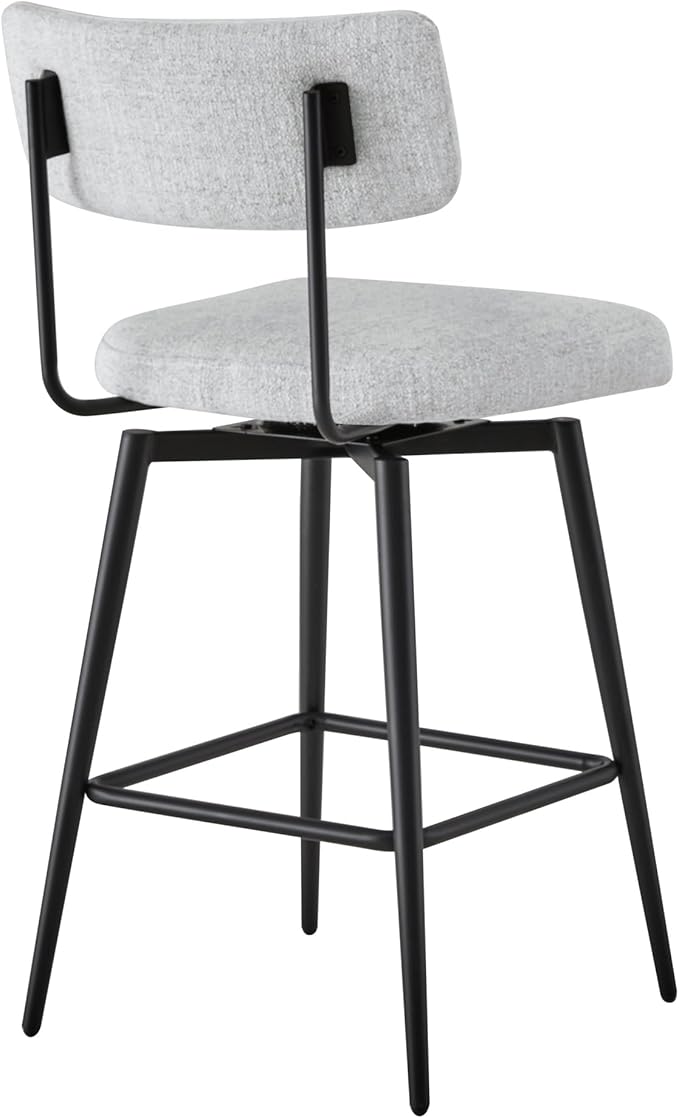 Watson & Whitely Swivel Counter Height Bar Stool Chairs Set of 2, 27.4" Fabric Upholstered Counter Stools with Back and Metal Frame, White (Multi-Colored)