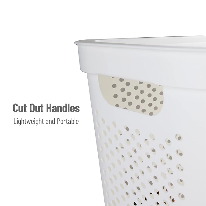 Mind Reader 60L Slim Laundry Hamper, Clothes Basket, Lid, Ventilated, Plastic, Set of 2, White