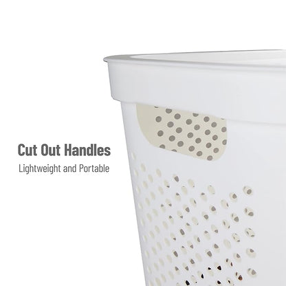 Mind Reader 60L Slim Laundry Hamper, Clothes Basket, Lid, Ventilated, Plastic, Set of 2, White