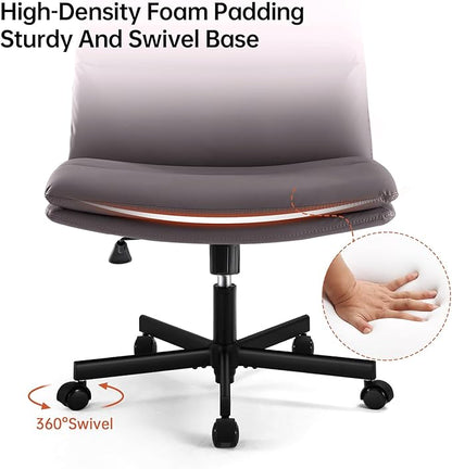 EMIAH Armless Office Desk Chairs with Wheels Criss Cross Chair PU-Leather Mid-Back Ergonomic Home Office Computer Comfortable Thickened Cushion Adjustable Swivel Chair-Chocolate Brown