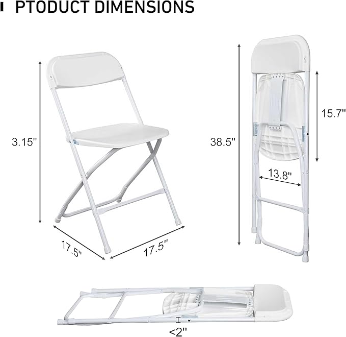 20 Pack Plastic White Folding Chairs with 350-LBS Capacity, Portable Indoor Outdoor Chairs, Foldable Commercial Seat with Steel Frame for Office, Party, Events, Wedding, Kitchen & Dinning
