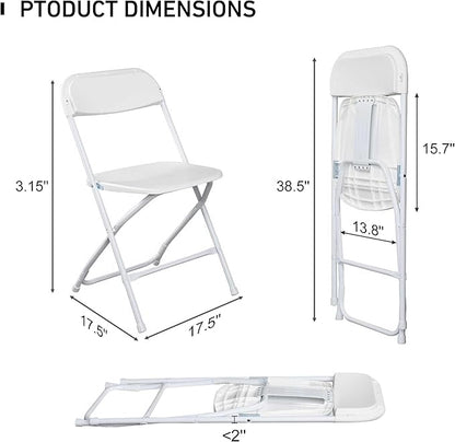 20 Pack Plastic White Folding Chairs with 350-LBS Capacity, Portable Indoor Outdoor Chairs, Foldable Commercial Seat with Steel Frame for Office, Party, Events, Wedding, Kitchen & Dinning