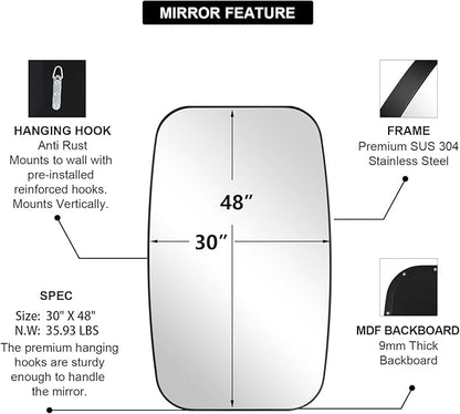 ANDY STAR Oval Mirrors for Bathroom, 30x48’’ Black Oval Mirror for Bathroom, Oblong Mirrors with Black Metal Frame Pill Shaped Mirror Wall Mounted Horizontal or Vertical