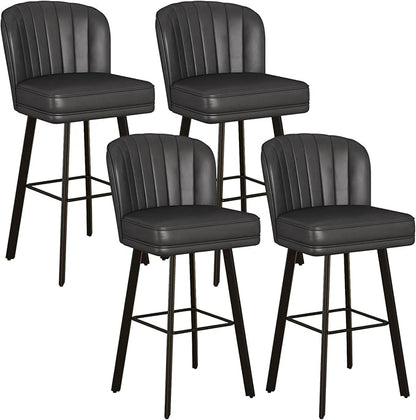 Swivel Counter Height Bar Stools Set of 4, 30'' Modern Barstools with Backs and Metal Legs, Upholstered Bar Chairs, Faux Leather Black Stools for Kitchen Island Chairs
