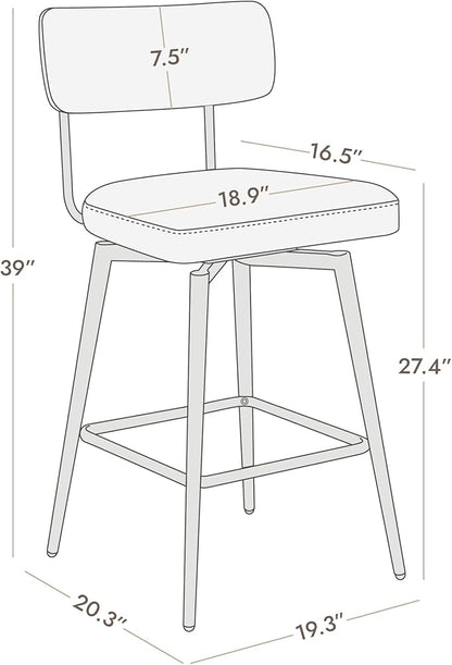Watson & Whitely Swivel Counter Height Bar Stool Chairs Set of 2, 27.4" Fabric Upholstered Counter Stools with Back and Metal Frame, White (Multi-Colored)