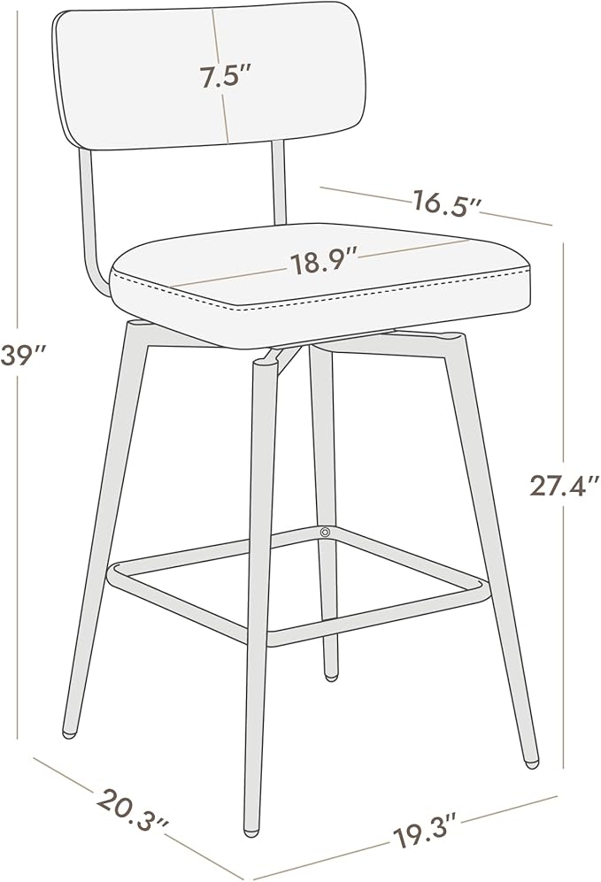 Watson & Whitely Swivel Counter Height Bar Stool Chairs Set of 2, 27.4" Faux Leather Upholstered Counter Stools with Back and Metal Frame, Grey