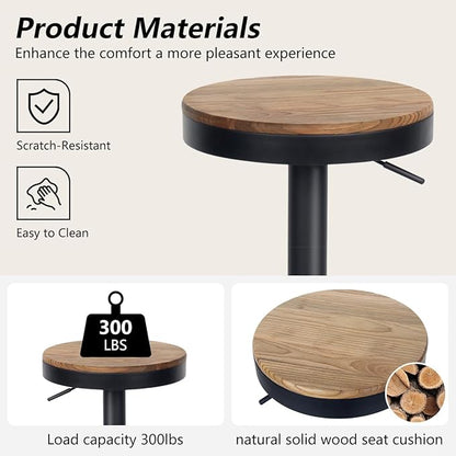 Kidol & Shellder Bar Stools Set of 4 Round Adjustable Swivel Barstools Modern Backless Bar Chairs Wooden Seat Counter Height Stools Armless for Kitchen Island, Cafe, Dining Room Black