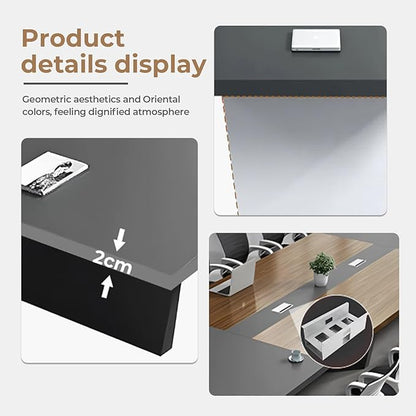 Rectangular Conference Room Table, Seminar Table Meeting Room Table Boardroom Desk Business Seminar Table Printer Desk no Chair for Office (White+Grey,22.97FT,275.59" L*62.99" W*29.53" H)