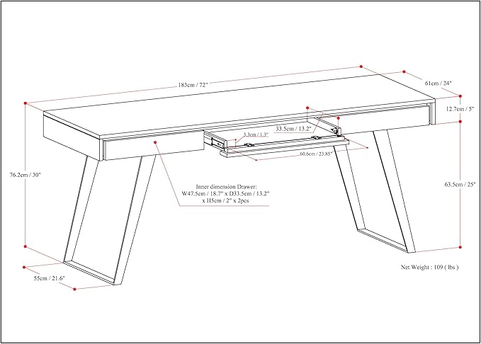 SIMPLIHOME Lowry Large Desk - 72-Inch Wide Solid Acacia Wood and Metal Writing Desk in Distressed Charcoal Brown, Modern Industrial Home Office Table with 2 Deep Drawers and Flip-Down Keyboard Tray