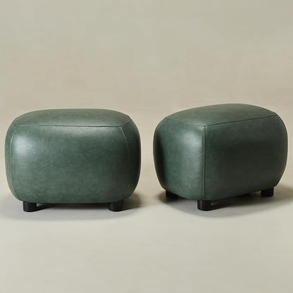 KINWELL 23" Wide Faux Leather Upholstered Ottoman Set of 2, Mid-Century Modern Living Room Footrest with Soft Padded Seat, Footstool for Bedroom, Entryway or Living Room, Green