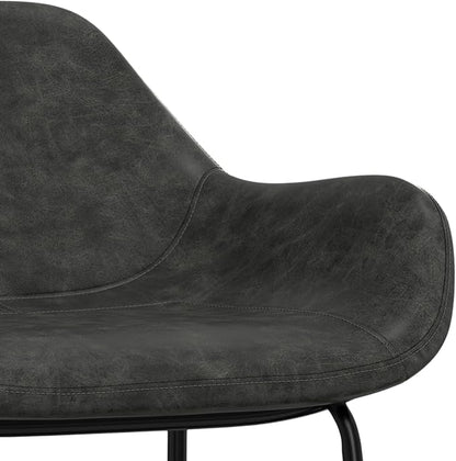 SIMPLIHOME Mira Bar Stools (Set of 2) - 30 inch Seat Height Upholstered Metal Bar Chairs in Distressed Slate Grey Vegan Faux Leather, Contemporary Seating with Curved Cushioned Seat and Armrests