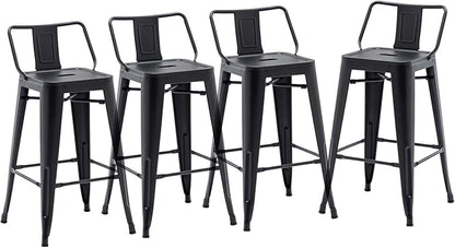 HAOBO Home 30" Low Back Metal Counter Stool Height Bar Stools [Set of 4] for Indoor/Outdoor Barstools, Matte Black