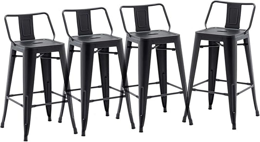 HAOBO Home 26" Low Back Metal Counter Stool Height Bar Stools [Set of 4] for Indoor/Outdoor Barstools, Matte Black