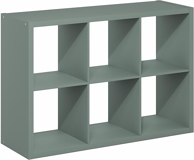 Furinno Cubicle Book Shelf, 6-Cube Thick Frame Bookshelf, Horizontally & Vertically Reversible Bookcase with Open Back, 14.6" x 43.8" x 30", for Living Room, Bedroom, Home Office, Sage Green