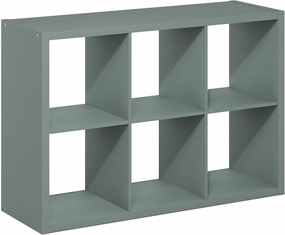 Furinno Cubicle Book Shelf, 6-Cube Thick Frame Bookshelf, Horizontally & Vertically Reversible Bookcase with Open Back, 14.6" x 43.8" x 30", for Living Room, Bedroom, Home Office, Sage Green